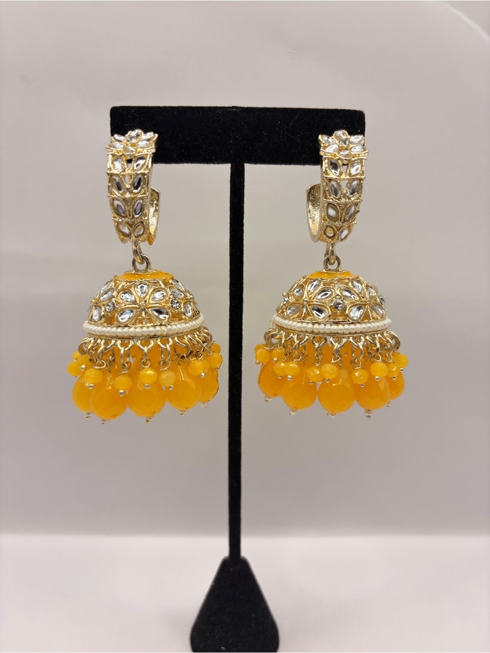 Yellow Bead Jhumka Earrings - Traditional Women's Jewelry